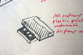 Sketch of an OLED display integrated under the surface of a device, without a separate glass area