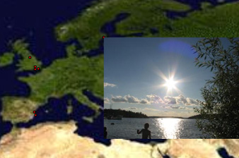 Geophotoblog interface showing photos pinned at locations, staggered in time